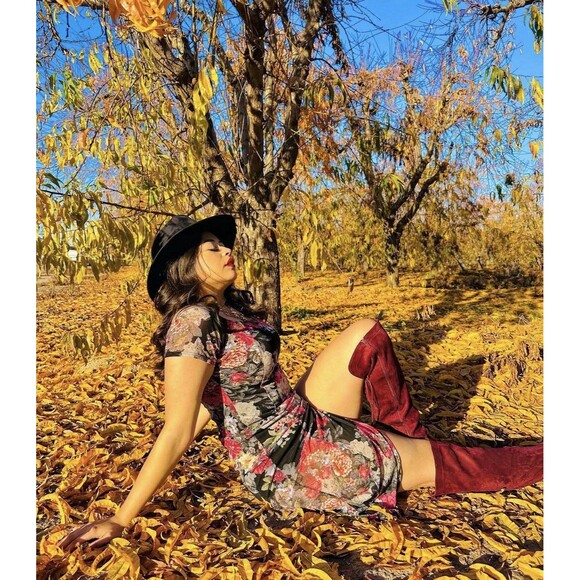 Black Pink Floral Bodycon Maxi Mesh Dress Spring Easter Long Pullover SZ M - Picture 2 of 10